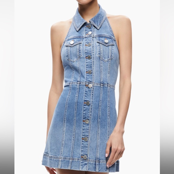 Alice + Olivia Halter Denim Dress - Size 12 - Picture 6 of 7